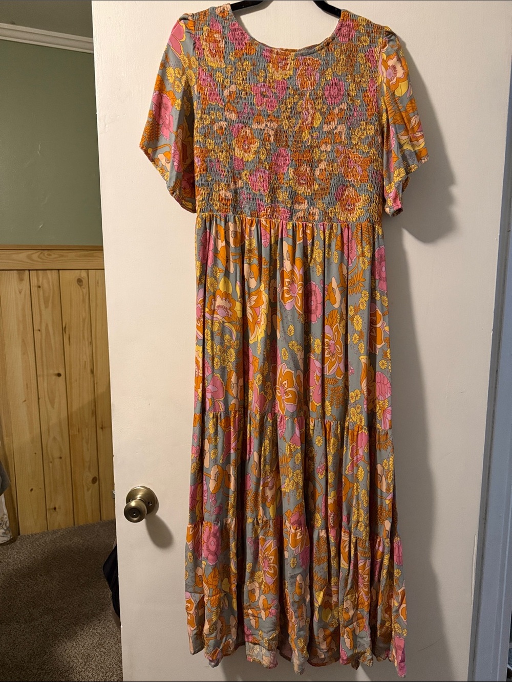 Floral Smocked Maxi Dress in Pink and Mustard